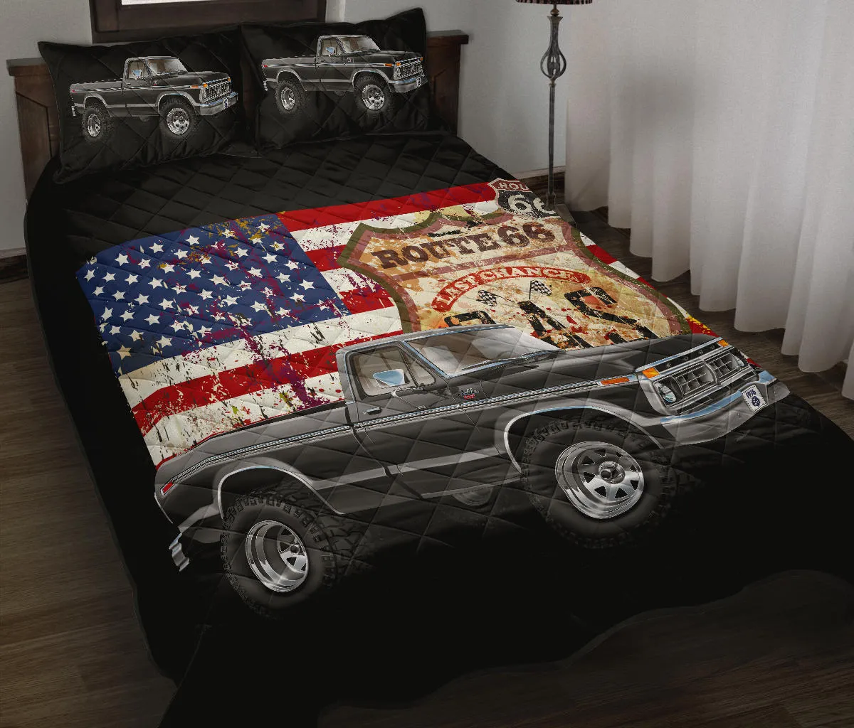 1976 Pickup 4x4 Car Art Route 66 Quilt Set