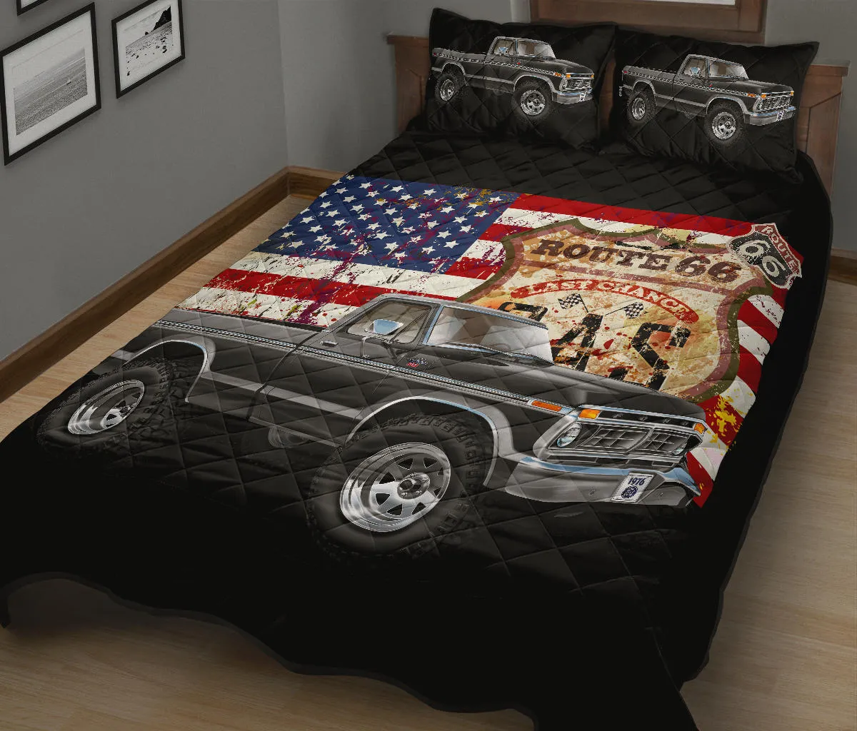 1976 Pickup 4x4 Car Art Route 66 Quilt Set