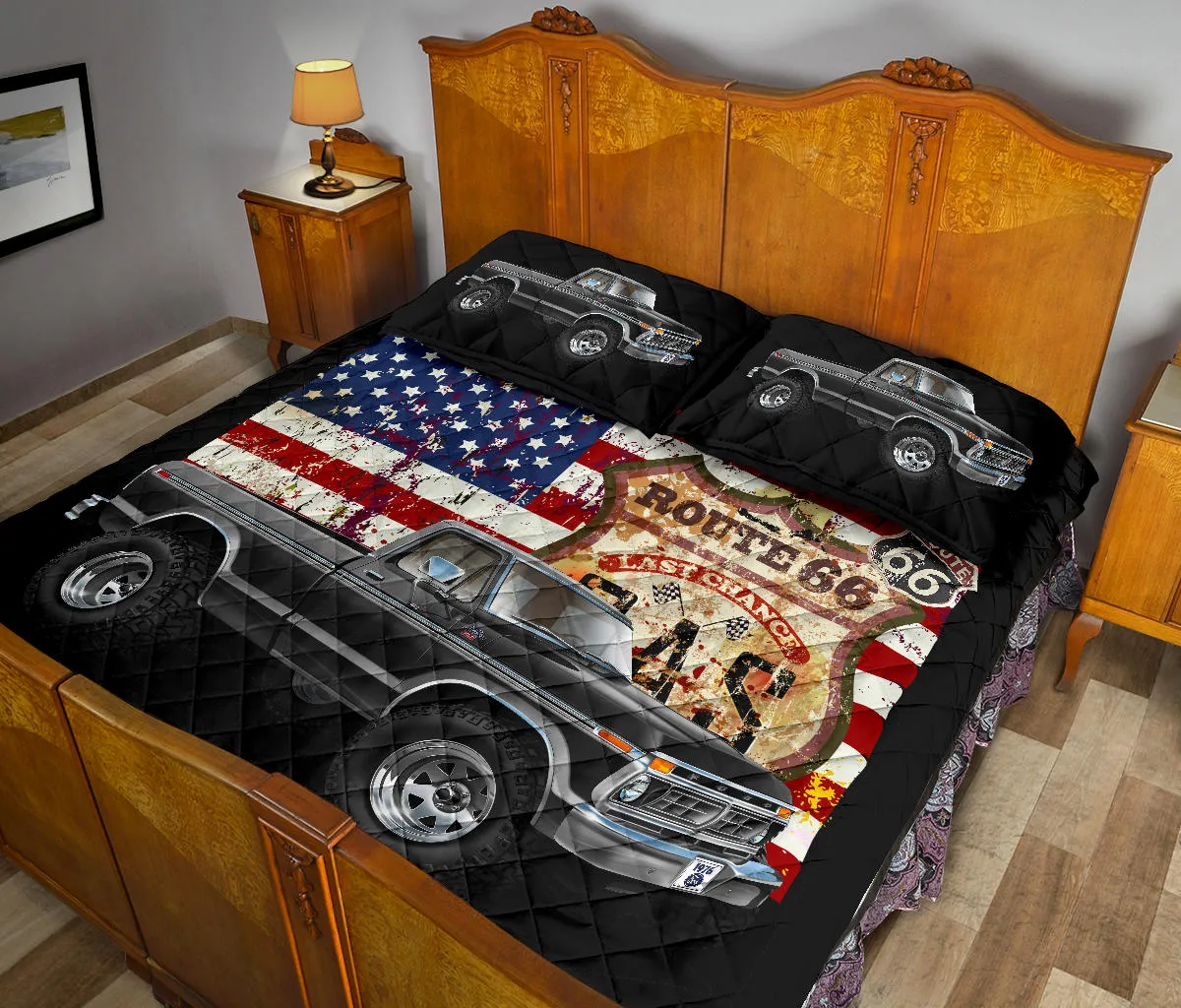 1976 Pickup 4x4 Car Art Route 66 Quilt Set