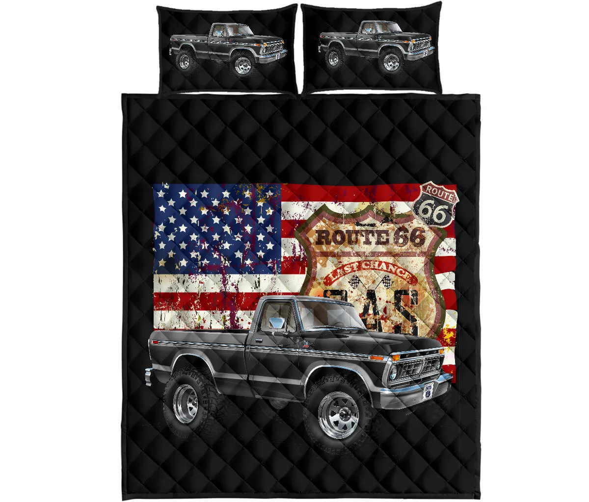 1976 Pickup 4x4 Car Art Route 66 Quilt Set