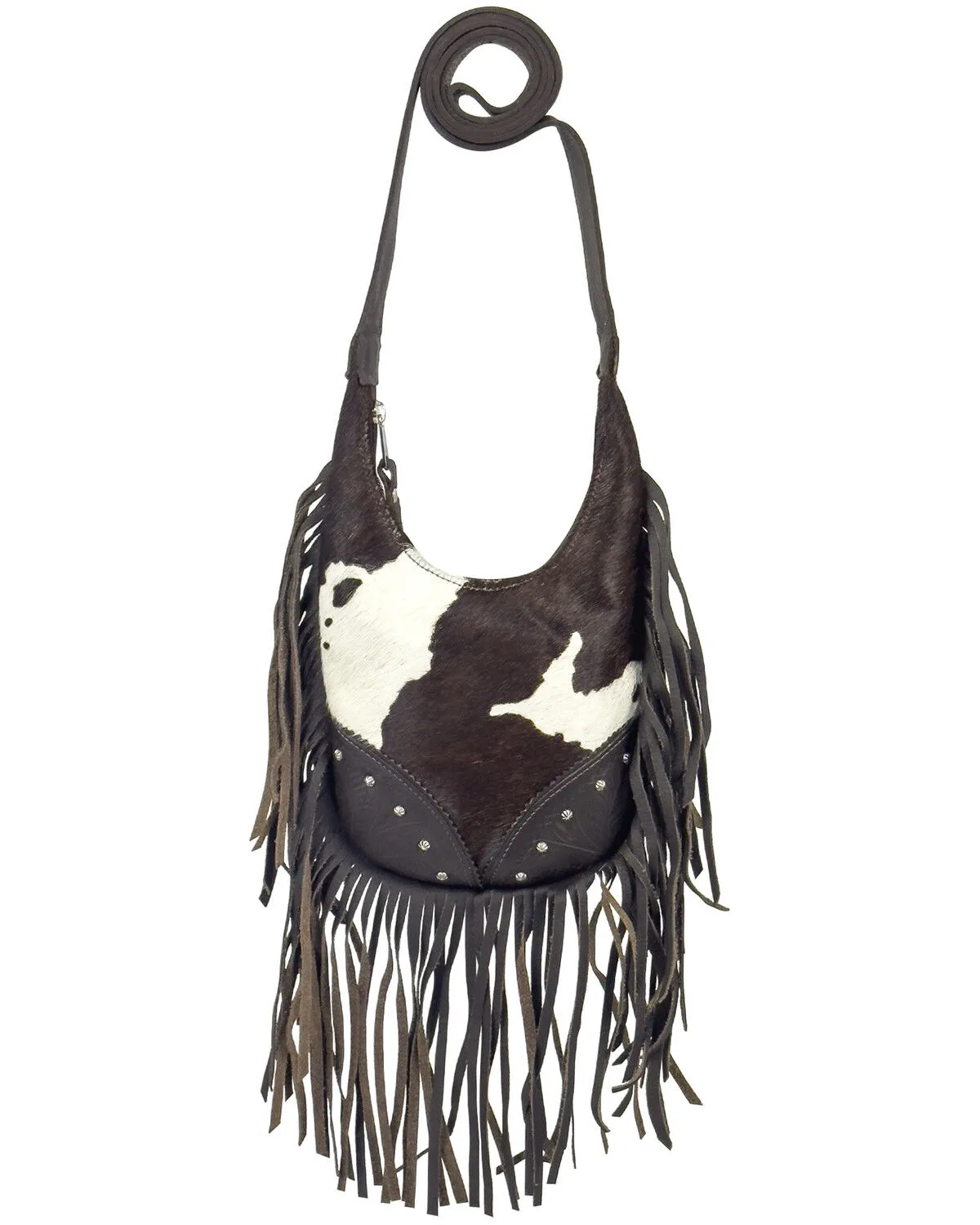 American West Women's Pony Hair-On Studded Fringe Crossbody