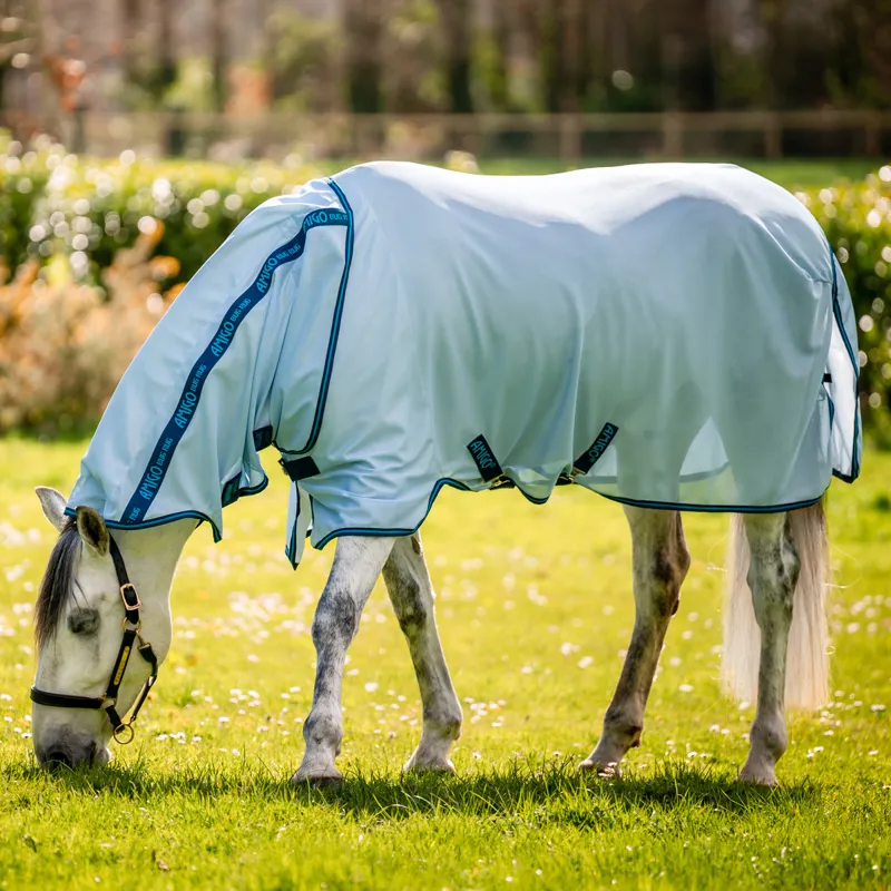 Amigo Bug Rug Detach-A-Neck Fly Sheet - Azure Blue/Navy/Electric Blue