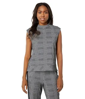 Anne Klein Mock Neck Vest Plaid & Serenity Knit Women's