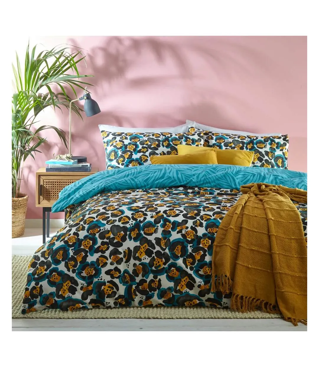 Ayanna leopard print duvet cover set teal Furn