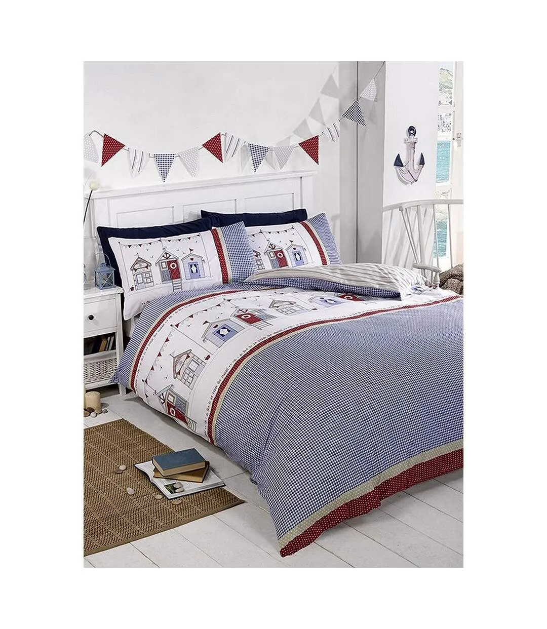 Beach hut duvet cover set blue/white/red Rapport