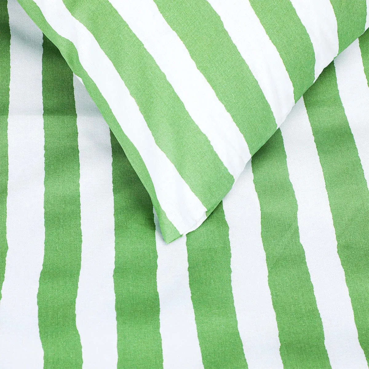 BED SHEET GREEN STRIPE-QUEEN