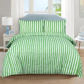 BED SHEET GREEN STRIPE-QUEEN