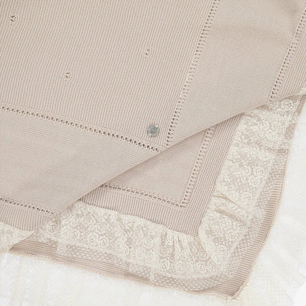 Beige Ivory Knit & Lace Blanket (109cm)