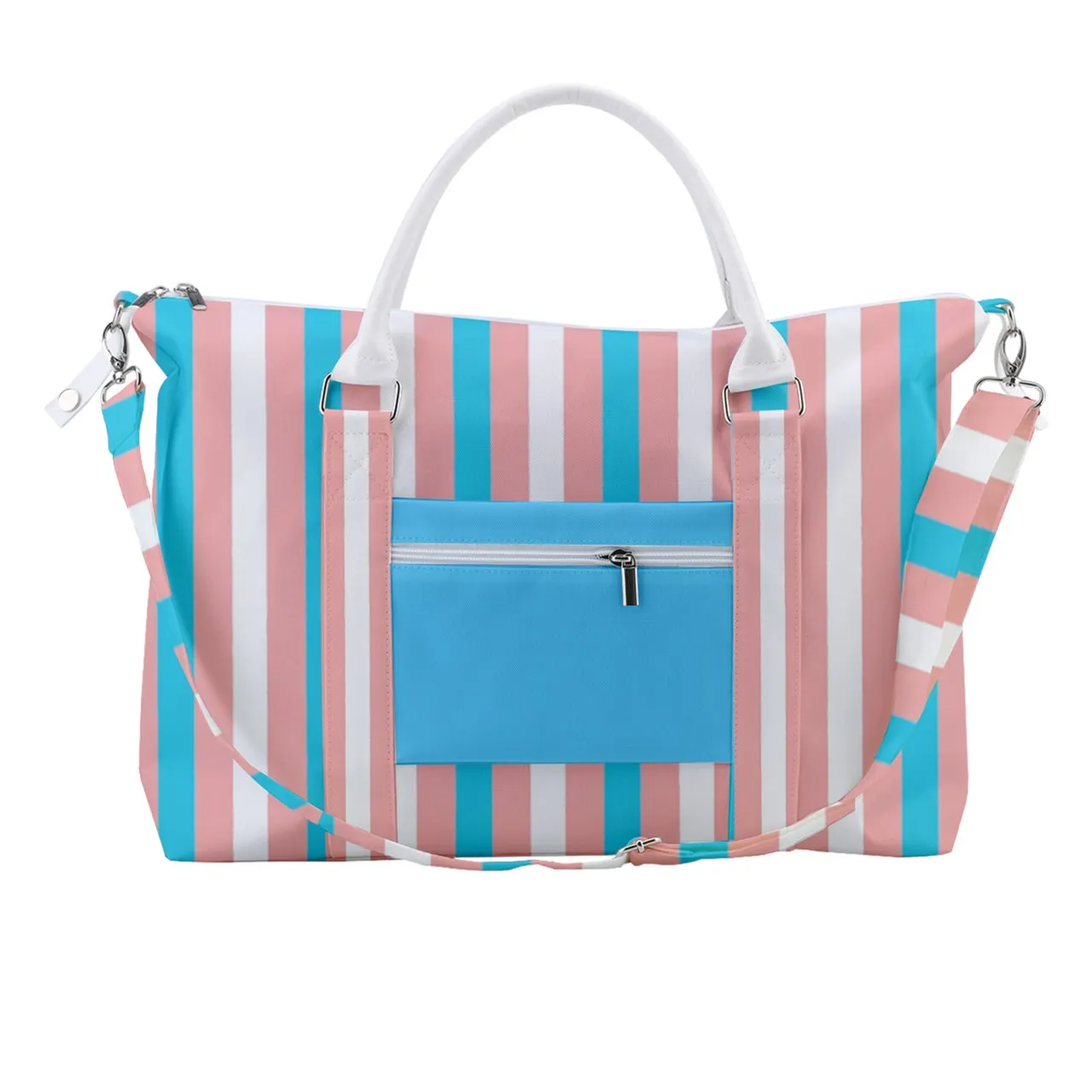 Blue Pink White Candy Striped Carry-on Travel Shoulder Bag