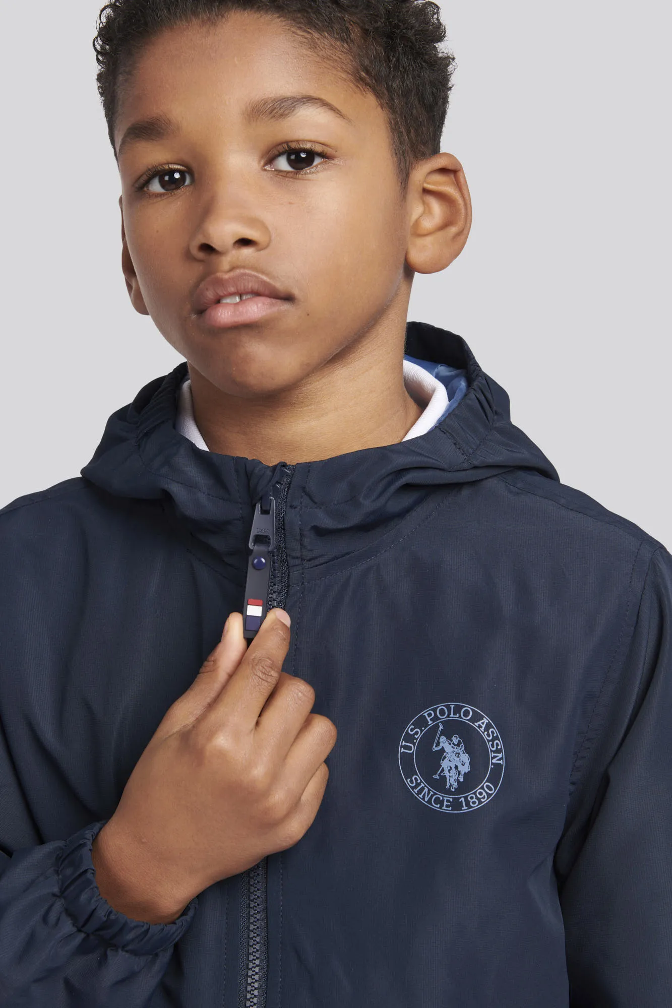 Boys Hooded Windbreaker in Dark Sapphire Navy