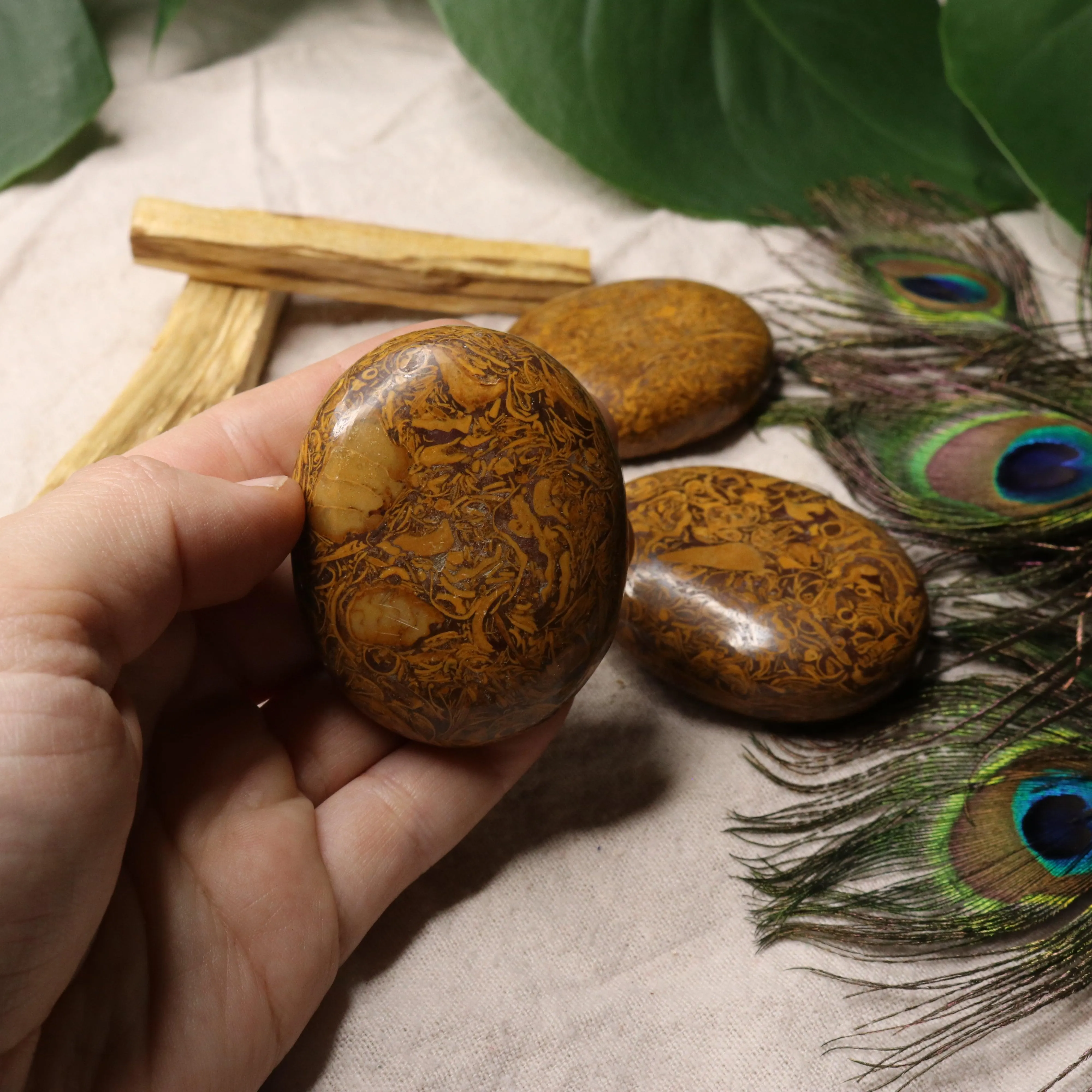 Calligraphy Jasper Pillow Palm Carvings