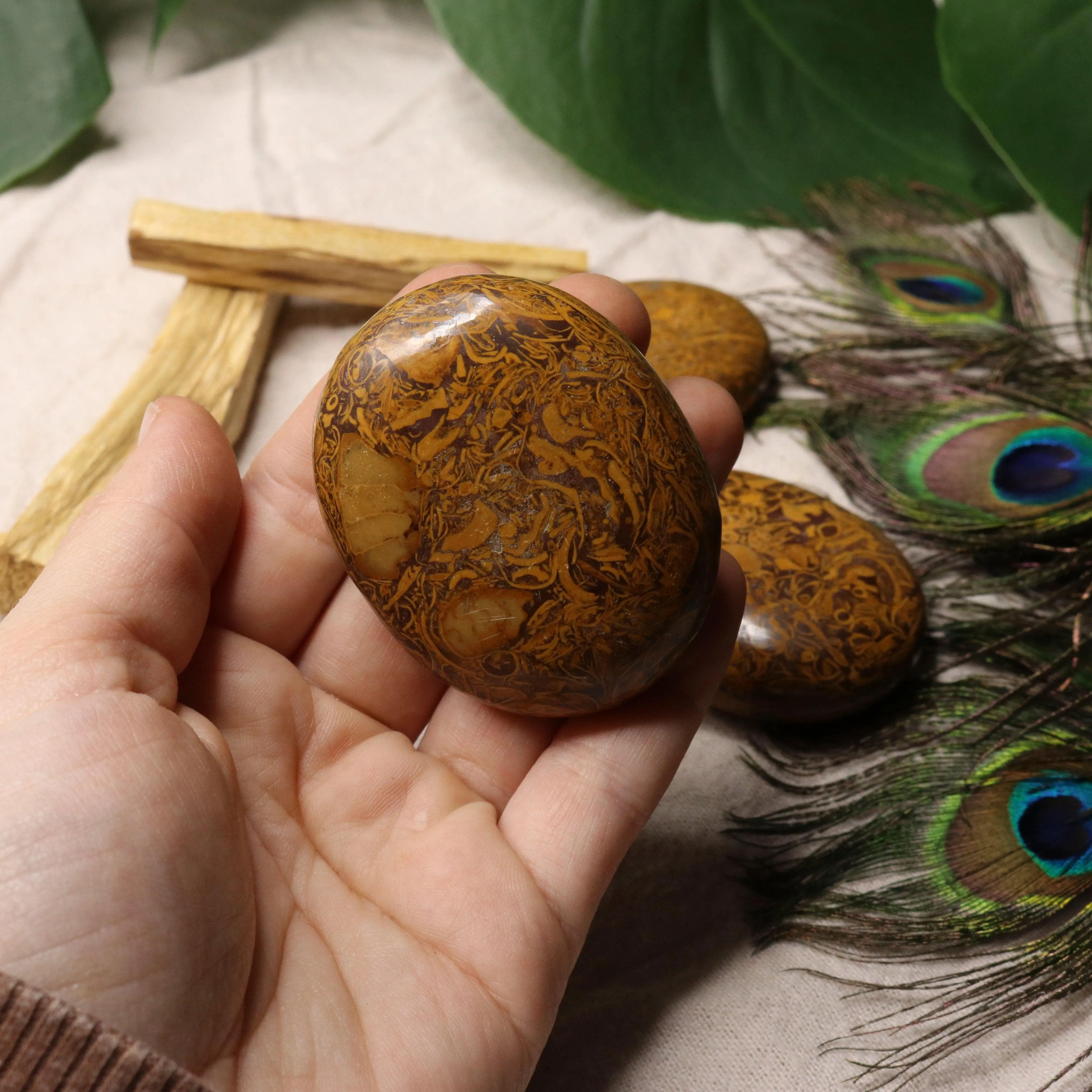 Calligraphy Jasper Pillow Palm Carvings