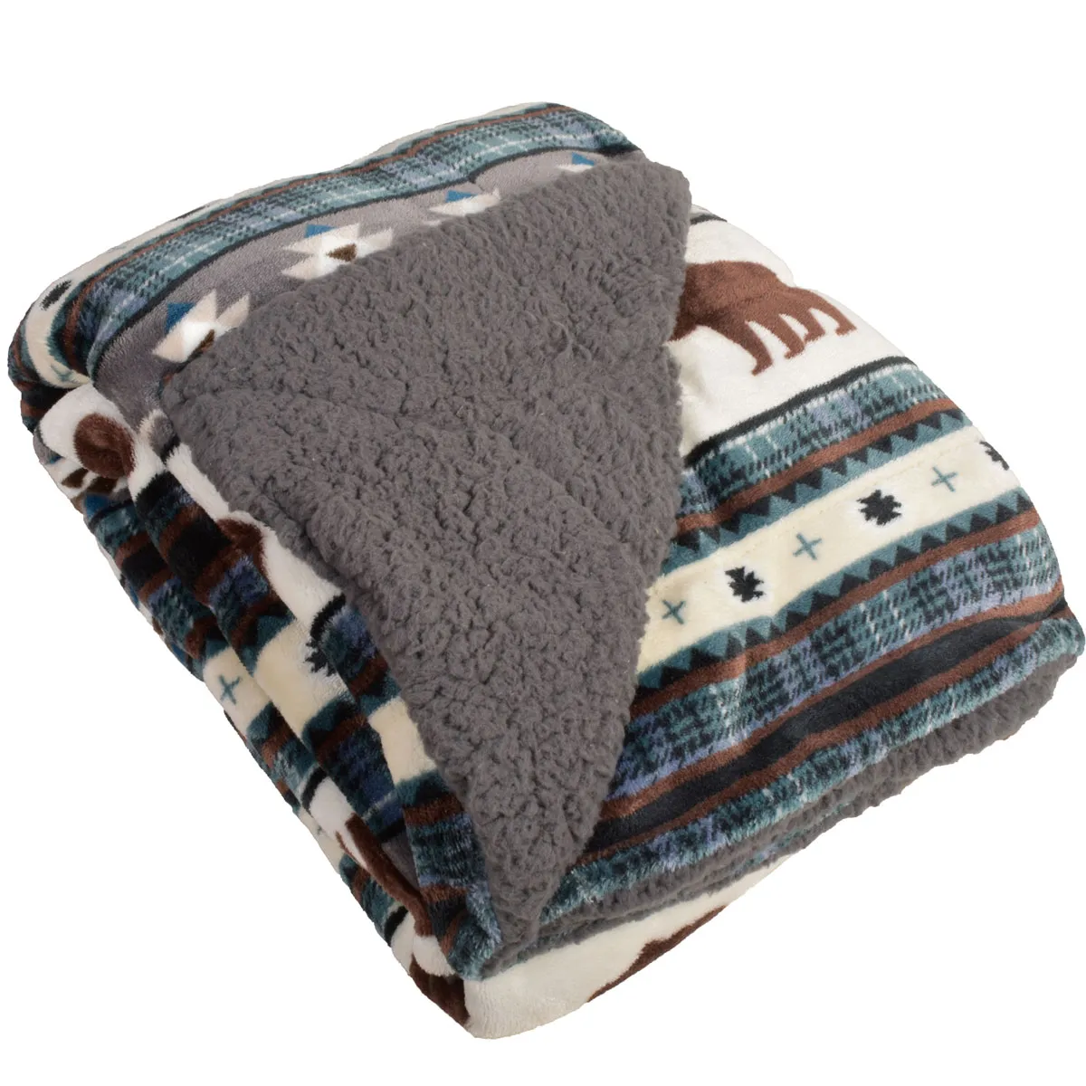 Canyon Creek Bear Aztec Sherpa Lined Blanket