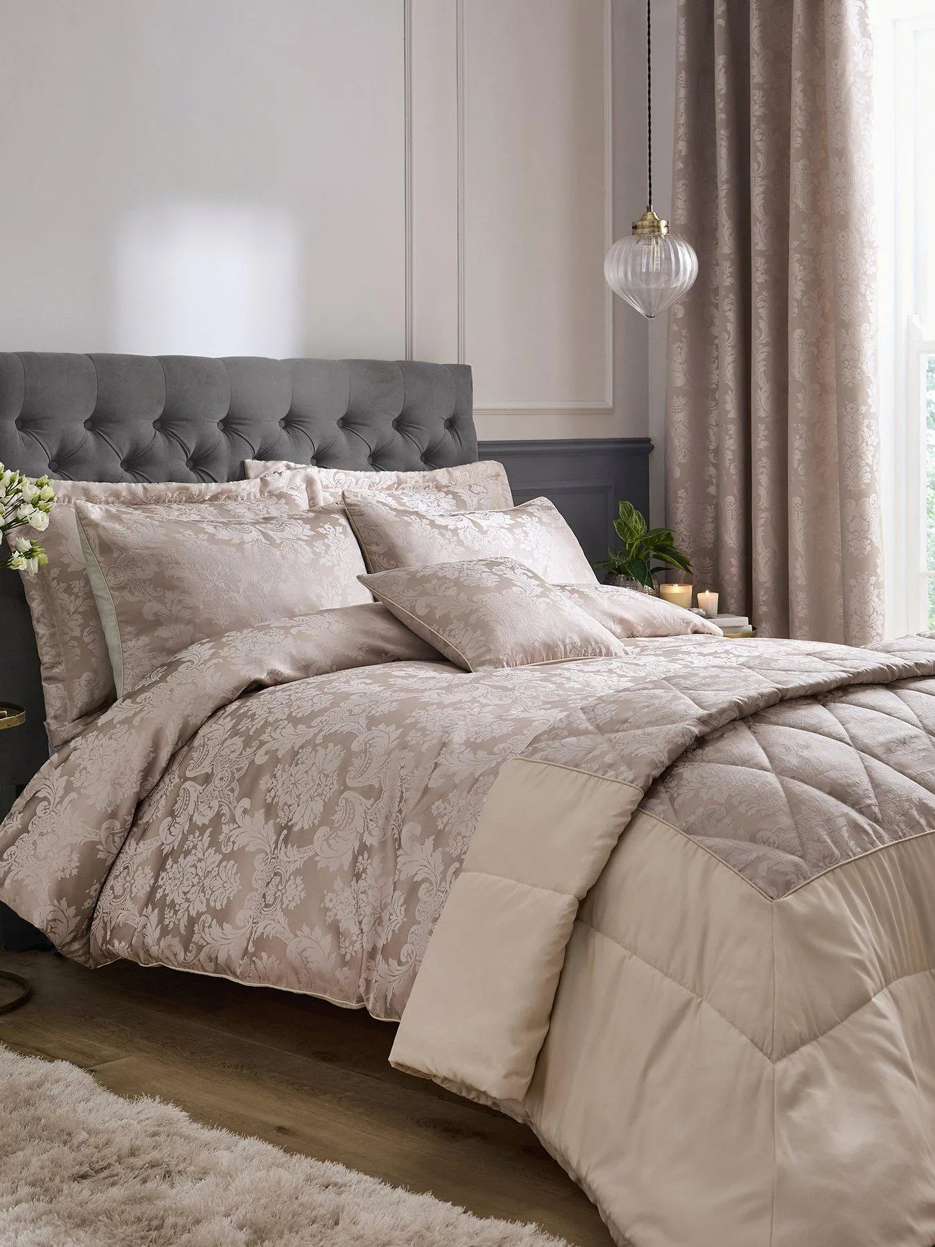 Catherine Lansfield Damask Jacquard Duvet Cover Set