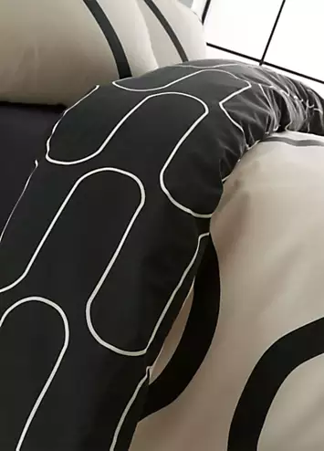 Catherine Lansfield Linear Curve Geometric Black Duvet Cover & Pillowcase Set | Kaleidoscope