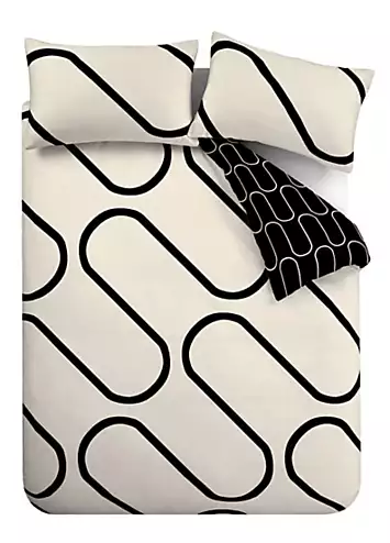 Catherine Lansfield Linear Curve Geometric Black Duvet Cover & Pillowcase Set | Kaleidoscope