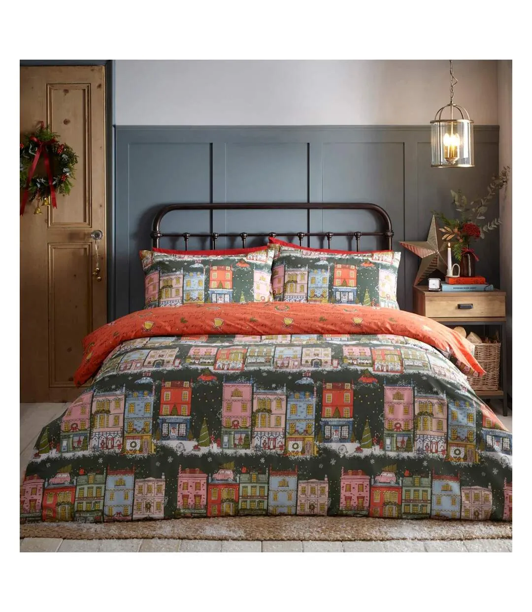 Christmas spirit festive duvet cover set green Furn