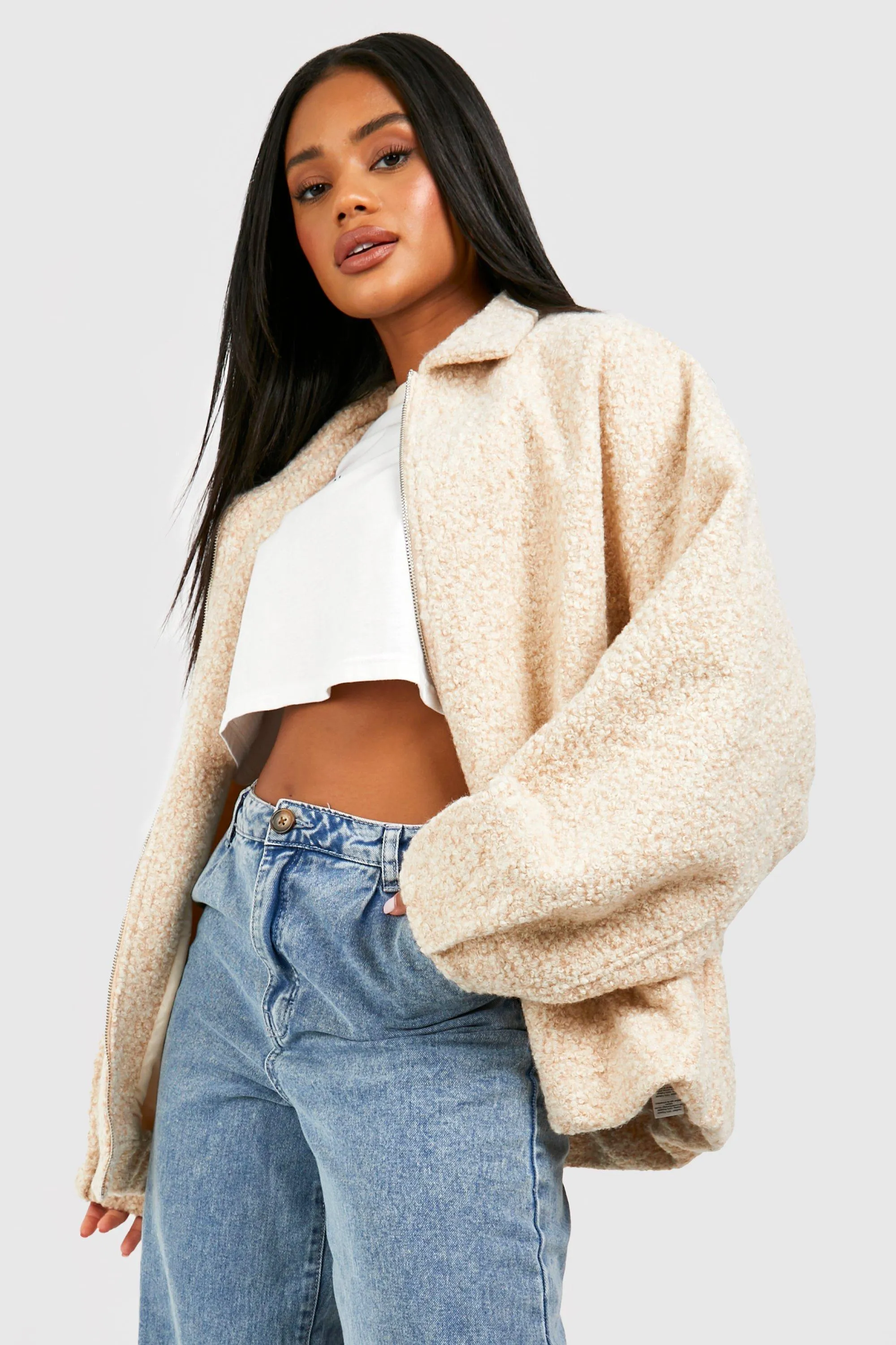 Collared Textured Oversized Jacket