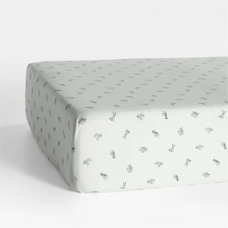 Crate&Barrel Baby's First Animal Organic Cotton Heathered Jersey Baby Crib Fitted Sheet