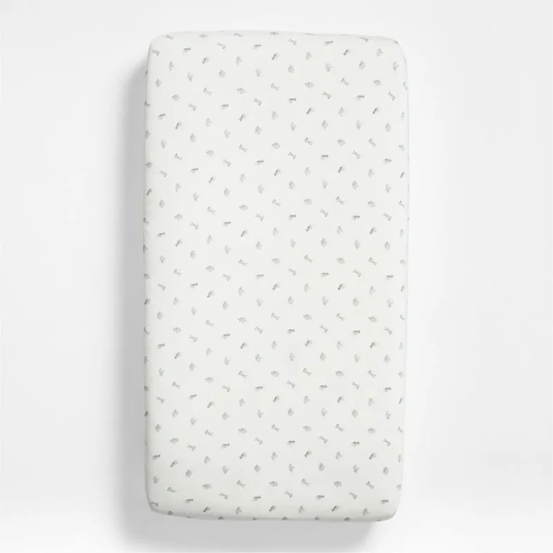 Crate&Barrel Baby's First Animal Organic Cotton Heathered Jersey Baby Crib Fitted Sheet