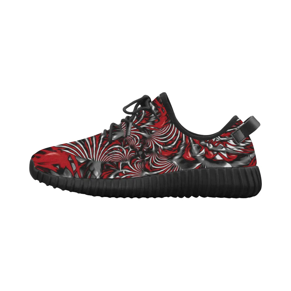 Crimson Burst Fractal Men's Breathable Woven Running Shoes