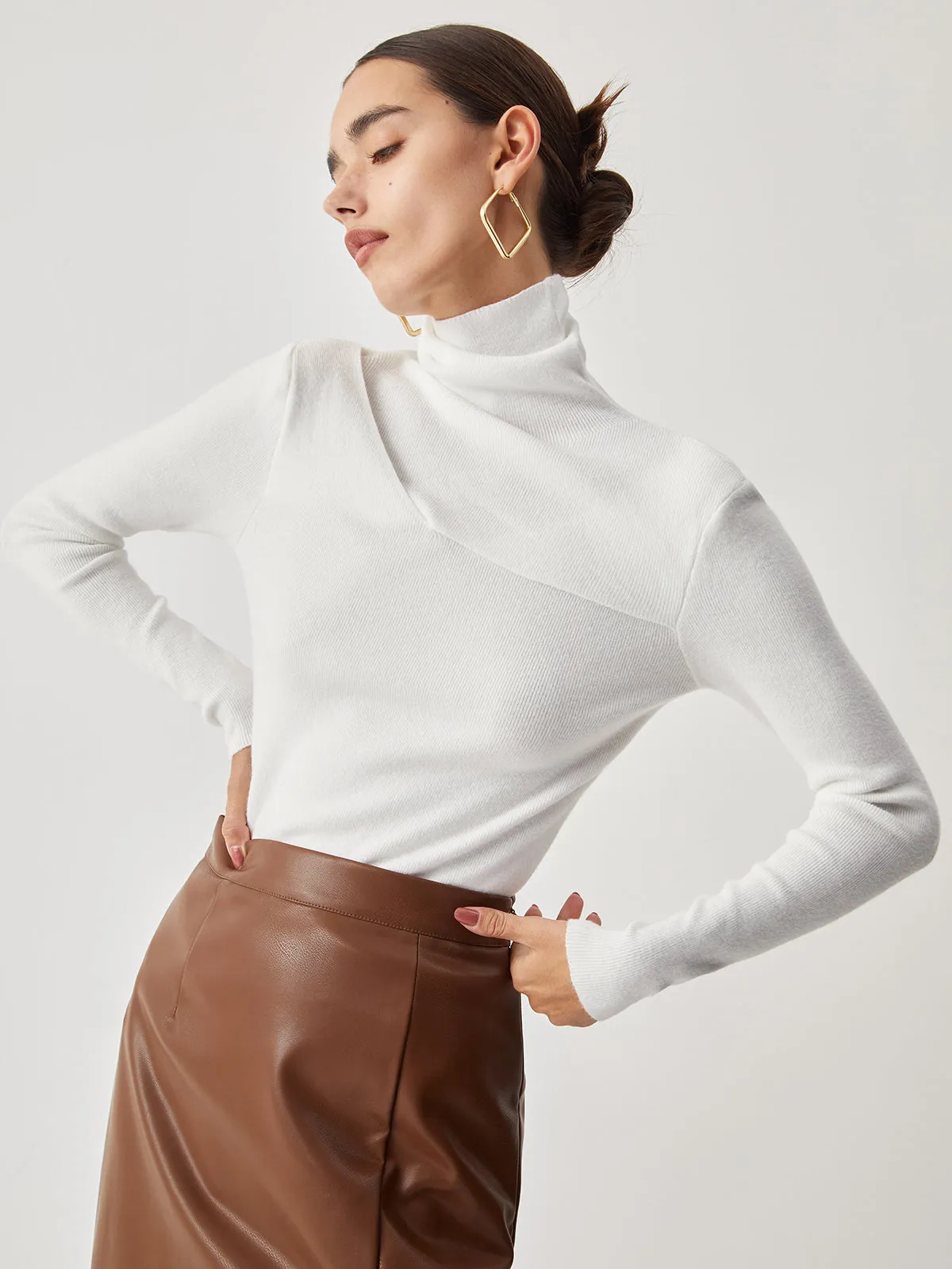 Criss Cross Turtleneck Long Sleeve Knit Top