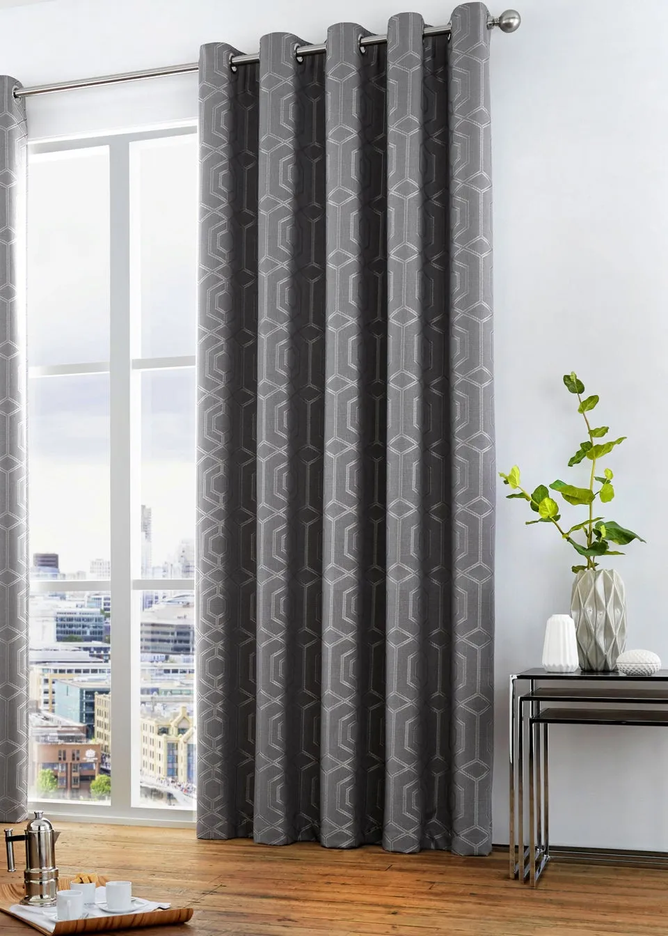 Curtina Camberwell Jacquard Grey Eyelet Curtains