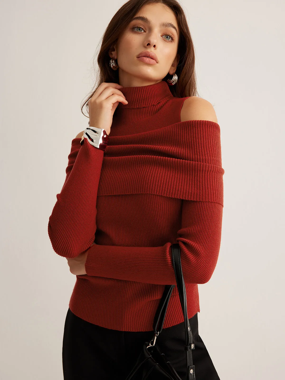 Elegant Turtleneck Cutout Knit Top