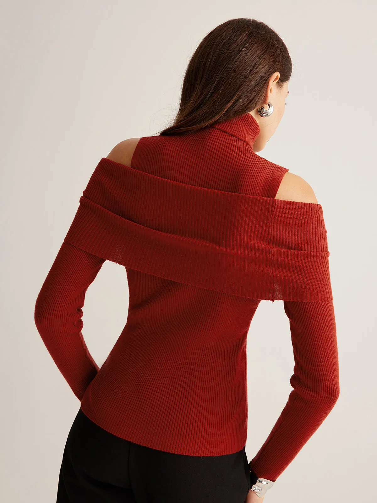 Elegant Turtleneck Cutout Knit Top