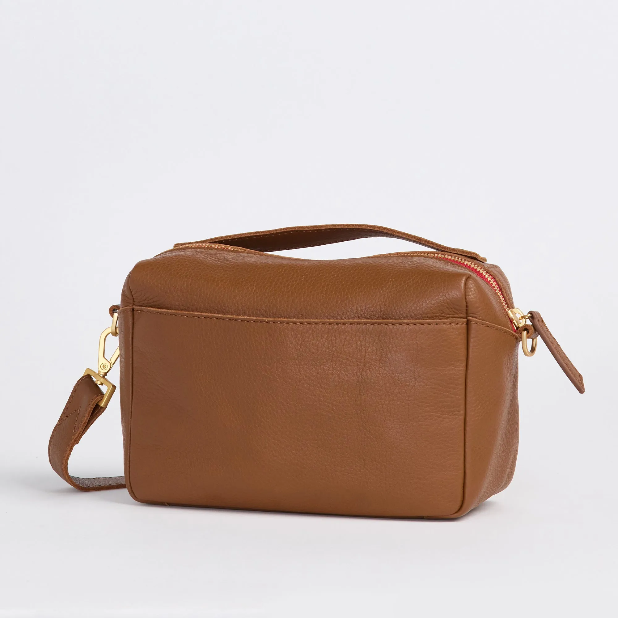 Evan Crossbody | Mahogany Pebble/Brushed Gold Red Zip | Sml