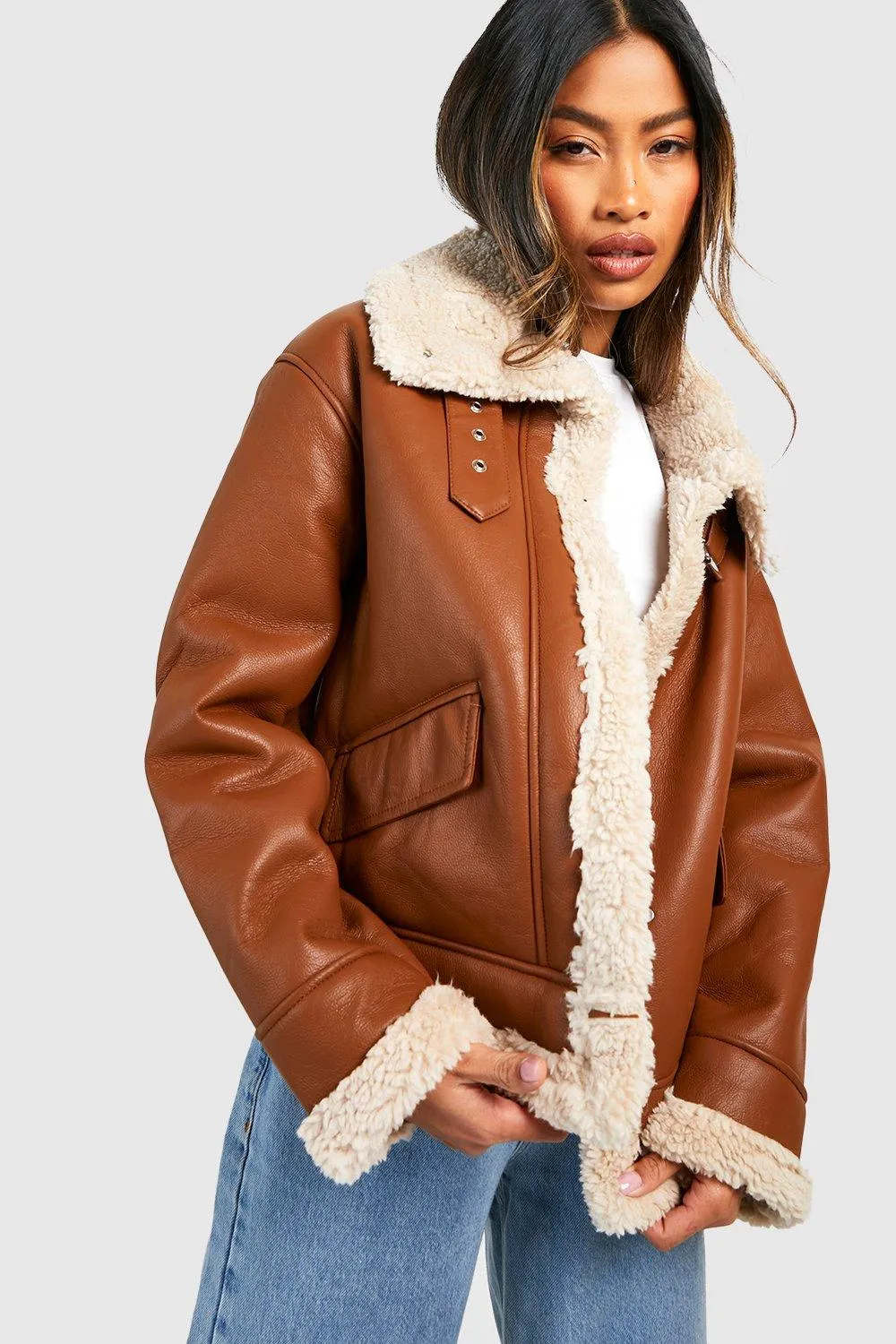 Faux Leather Aviator Jacket