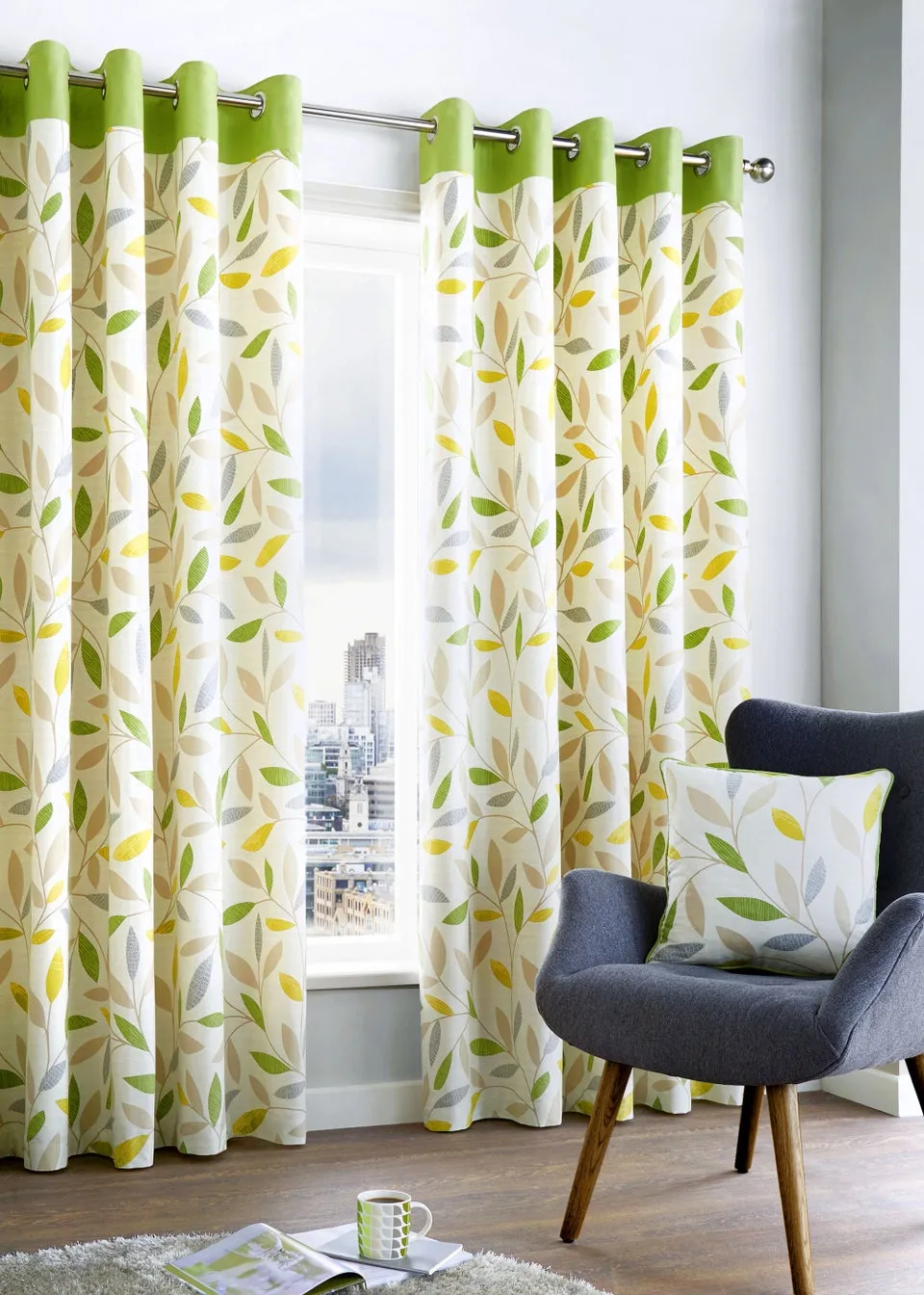 Fusion Beechwood Green Eyelet Curtains