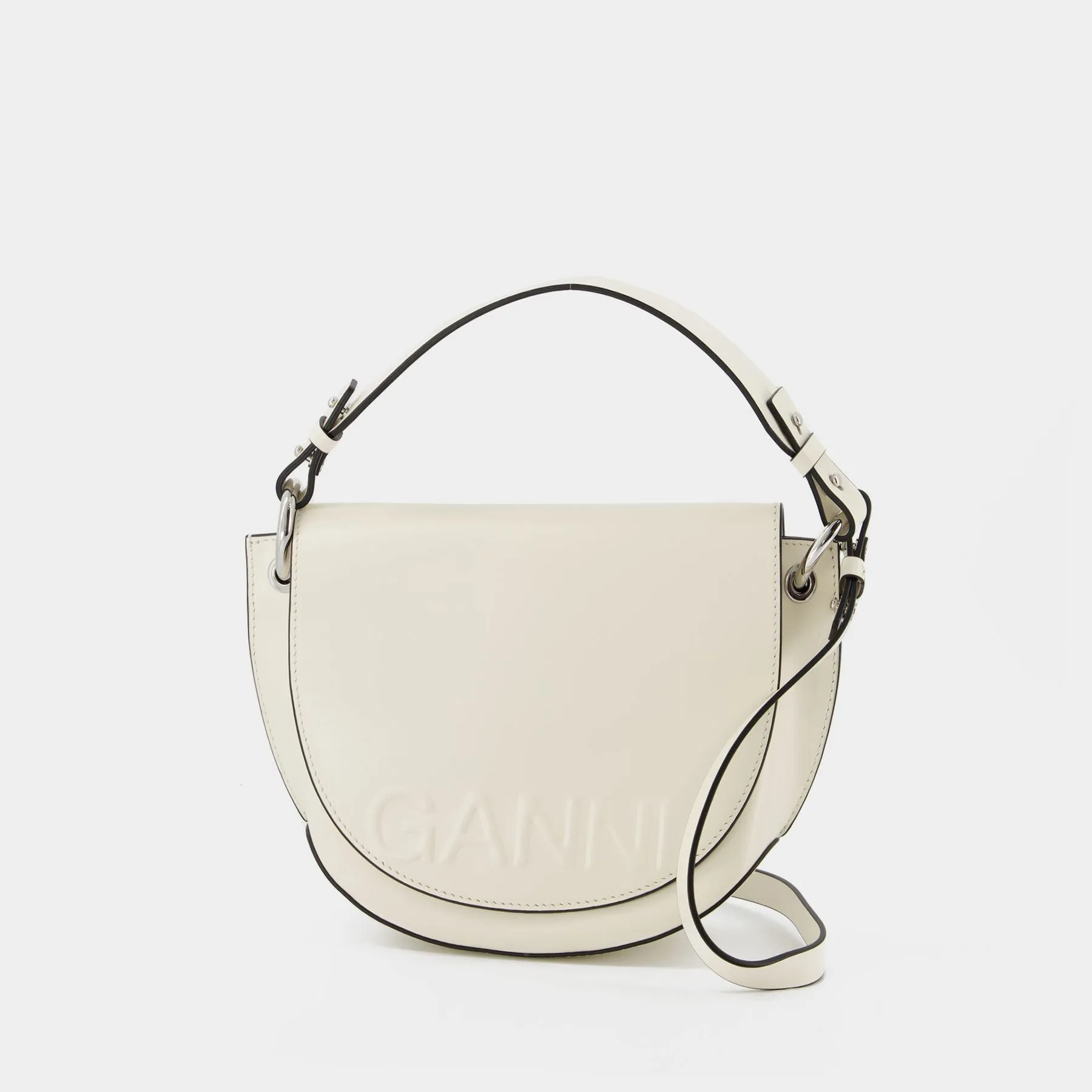 Ganni  Banner Saddle Crossbody - Ganni - Egret - Leather