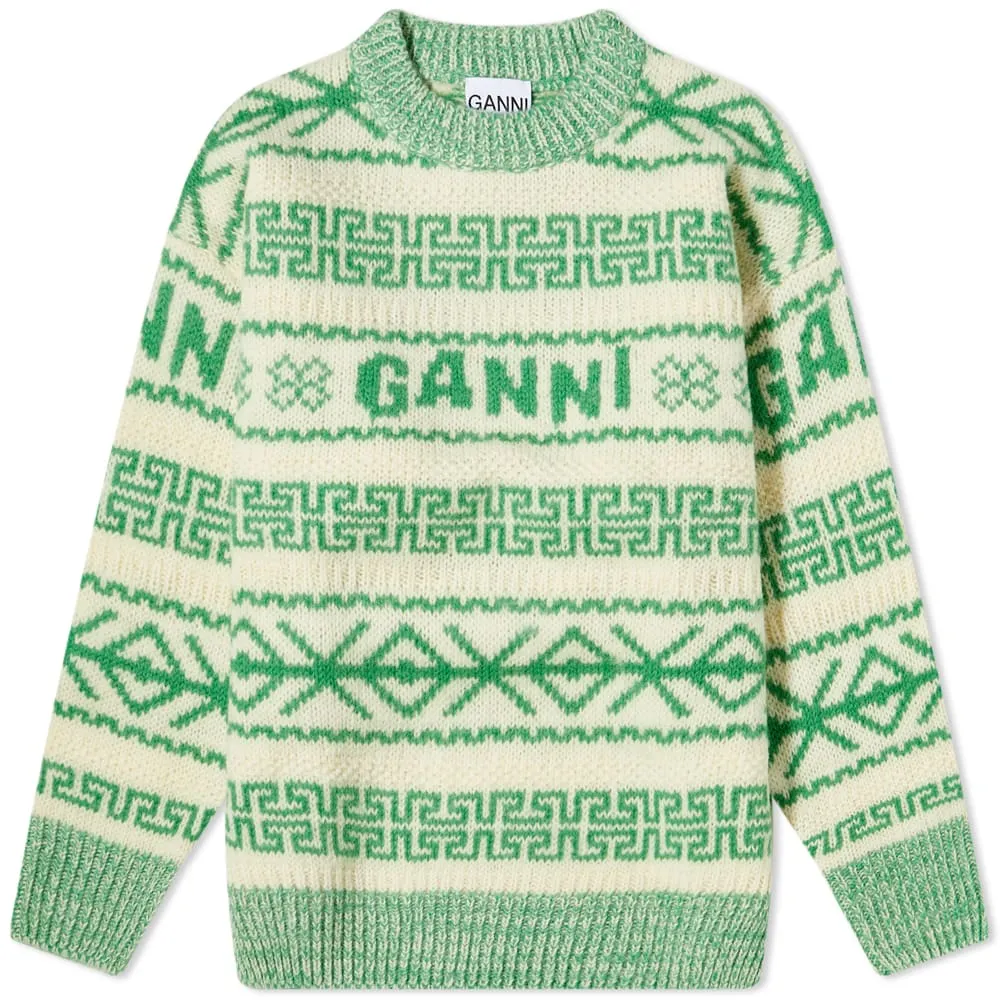 GANNI Pullover Logo Pattern JumperEgret