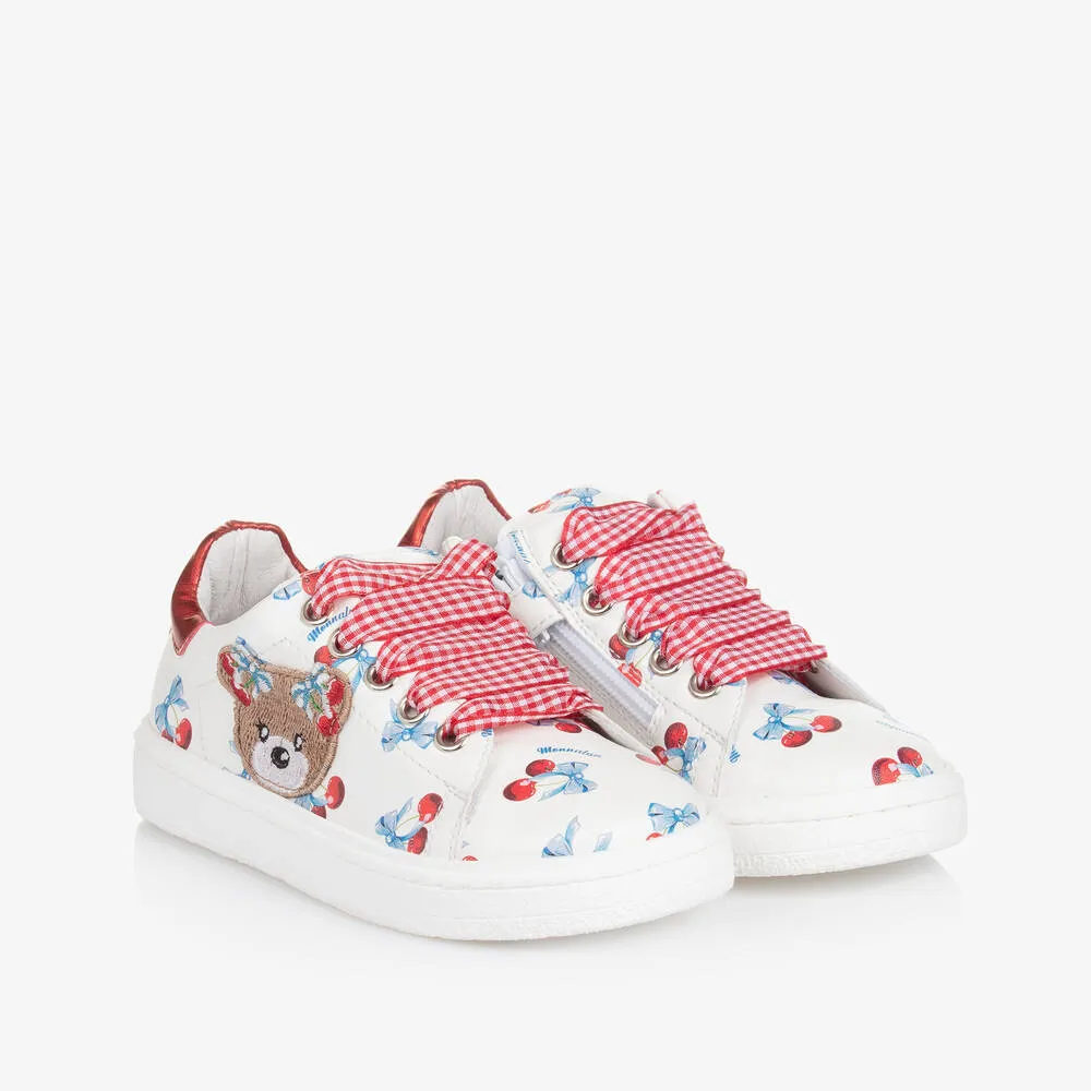 Girls White Cherry Print Trainers