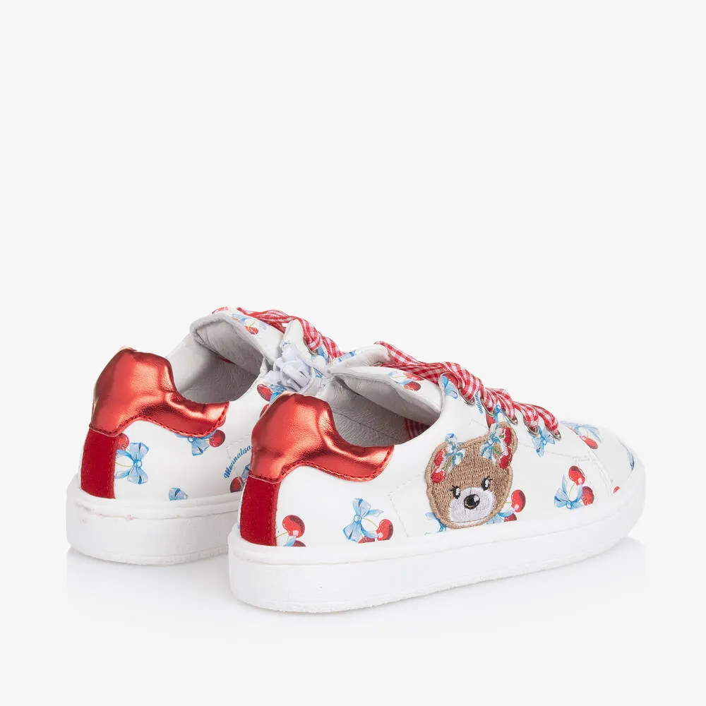 Girls White Cherry Print Trainers