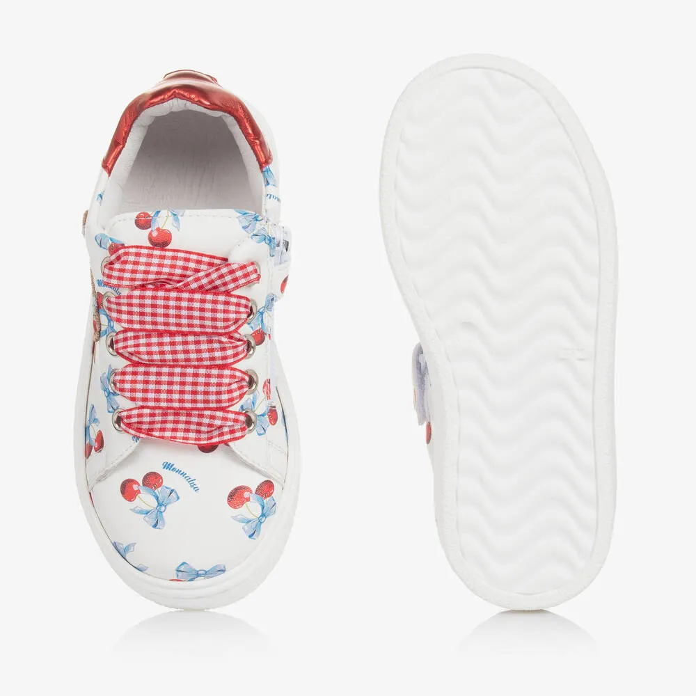 Girls White Cherry Print Trainers