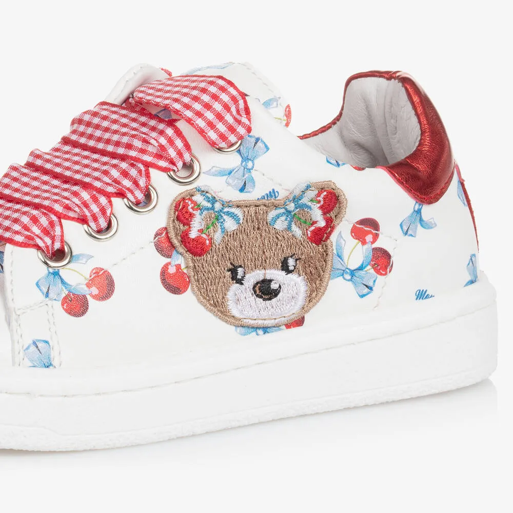 Girls White Cherry Print Trainers