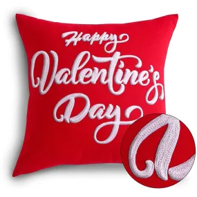 Happy Valentine’s Day Decorations Throw Pillow Case Cushion Cover 18x18 Inch Chain Embroidery Letters Pattern Gifts for Valentin