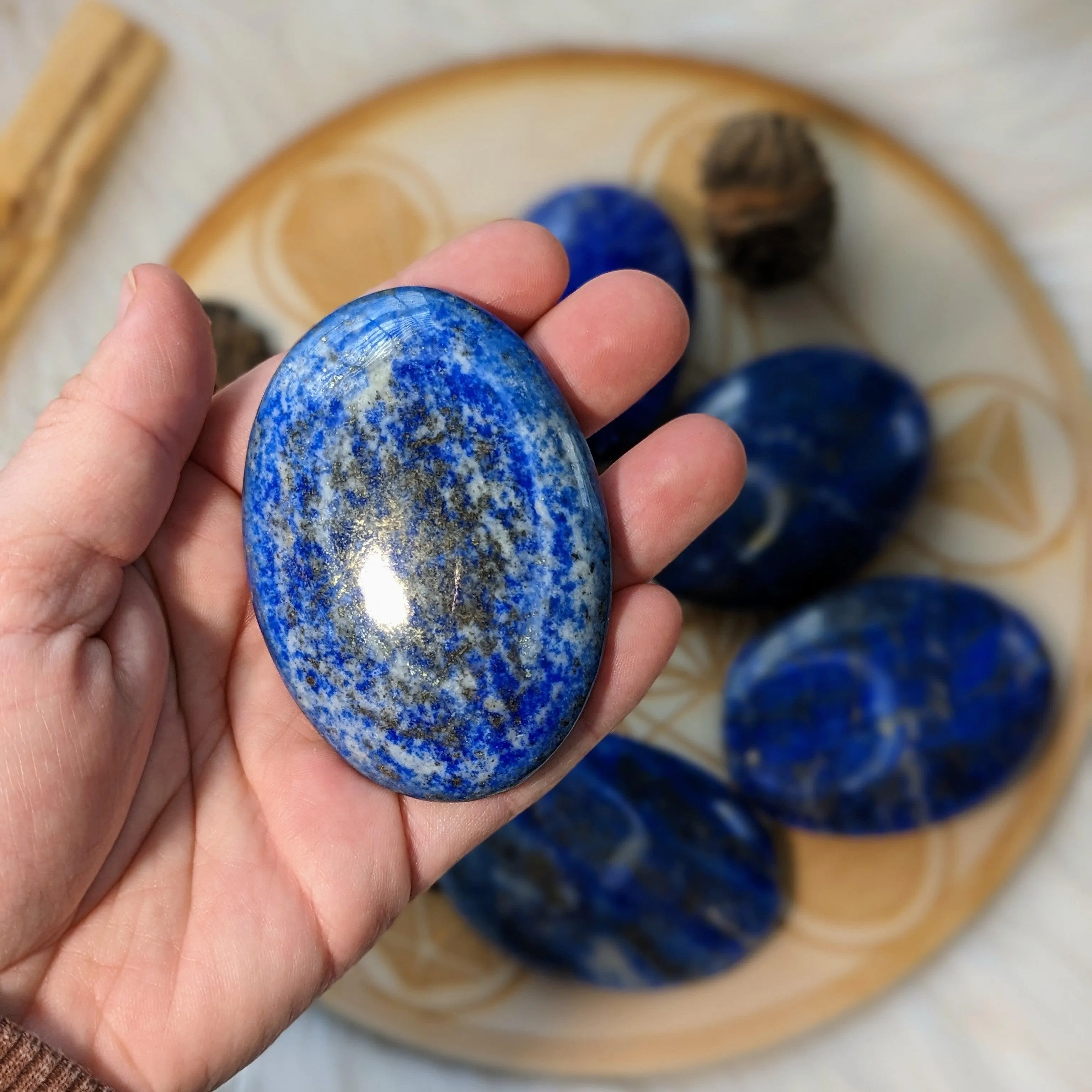 Lapis Lazuli in a Rich Pyrite Matrix ~ Large Pillow Palm Stone Carvings ~ Throat Chakra Healing