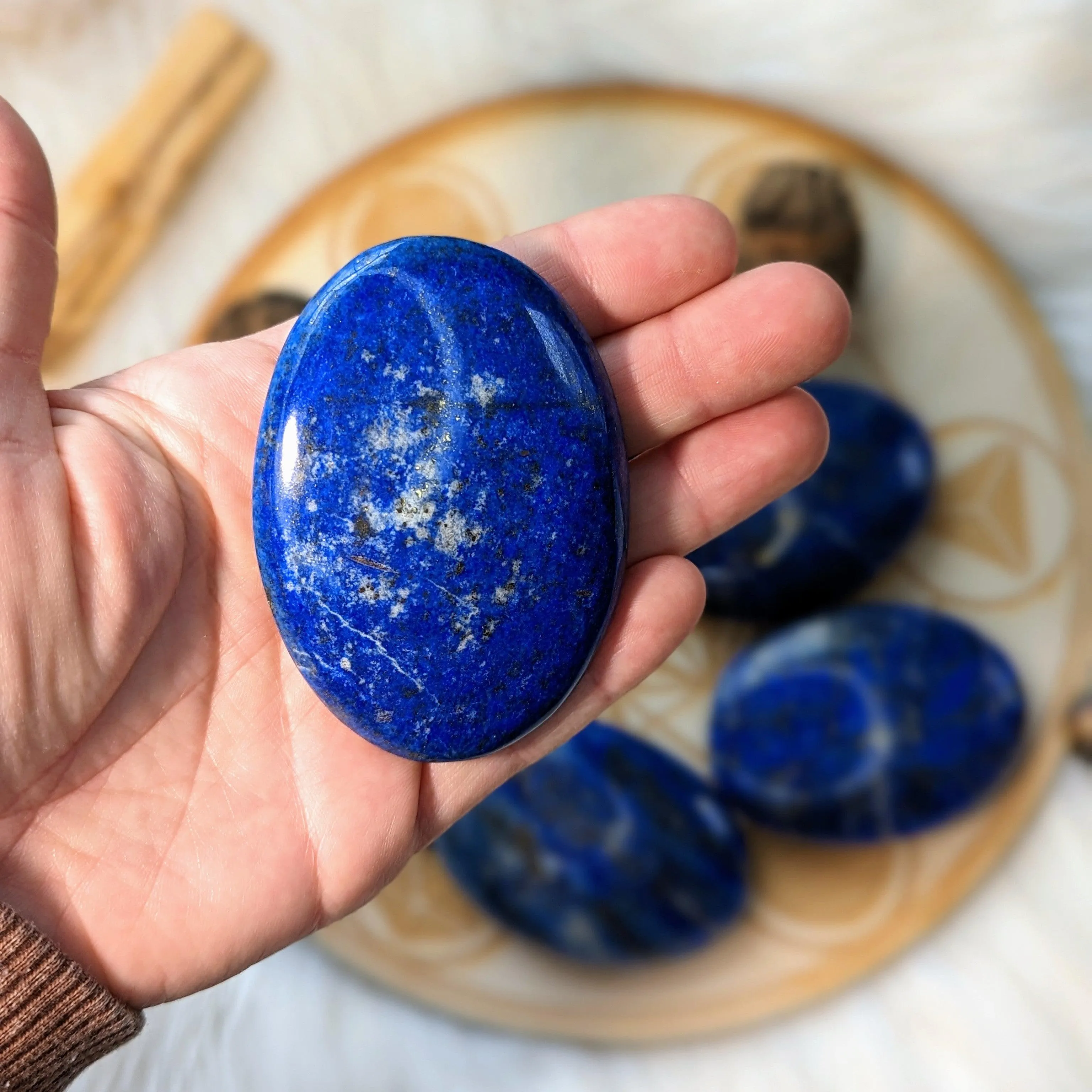 Lapis Lazuli in a Rich Pyrite Matrix ~ Large Pillow Palm Stone Carvings ~ Throat Chakra Healing