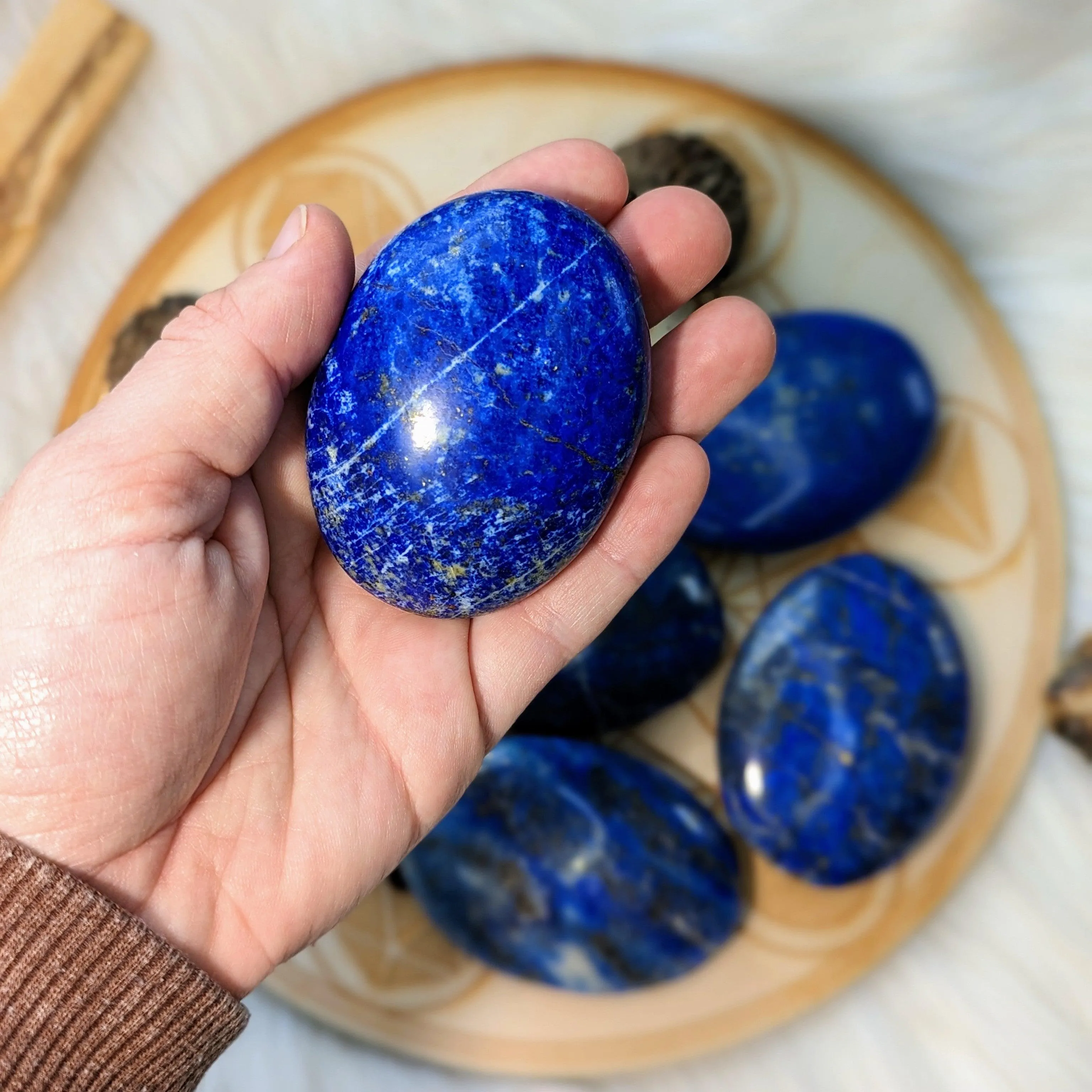 Lapis Lazuli in a Rich Pyrite Matrix ~ Large Pillow Palm Stone Carvings ~ Throat Chakra Healing