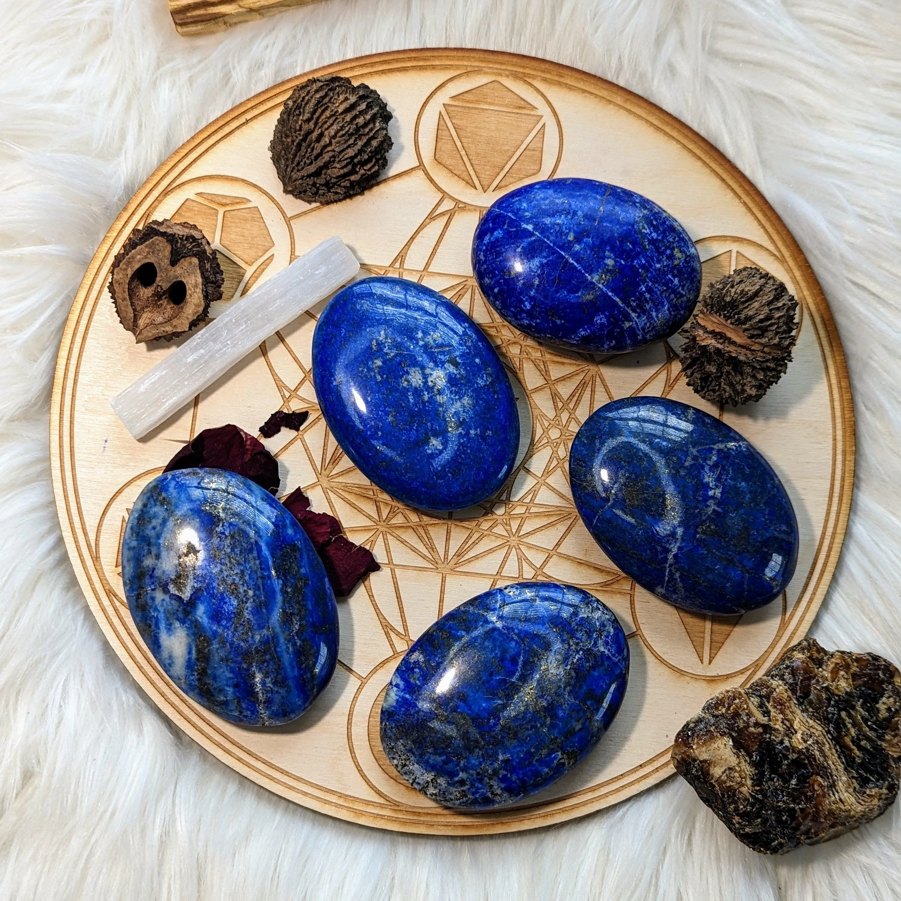 Lapis Lazuli in a Rich Pyrite Matrix ~ Large Pillow Palm Stone Carvings ~ Throat Chakra Healing