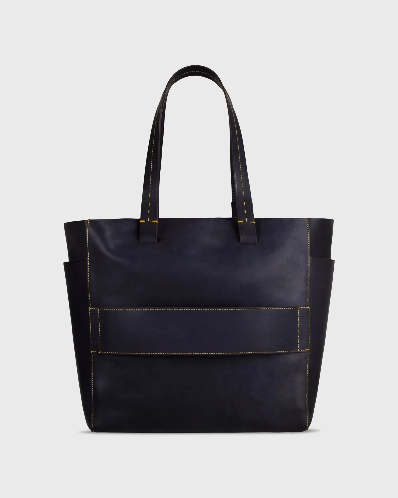 Leather Tote with Trolley Strap in Navy