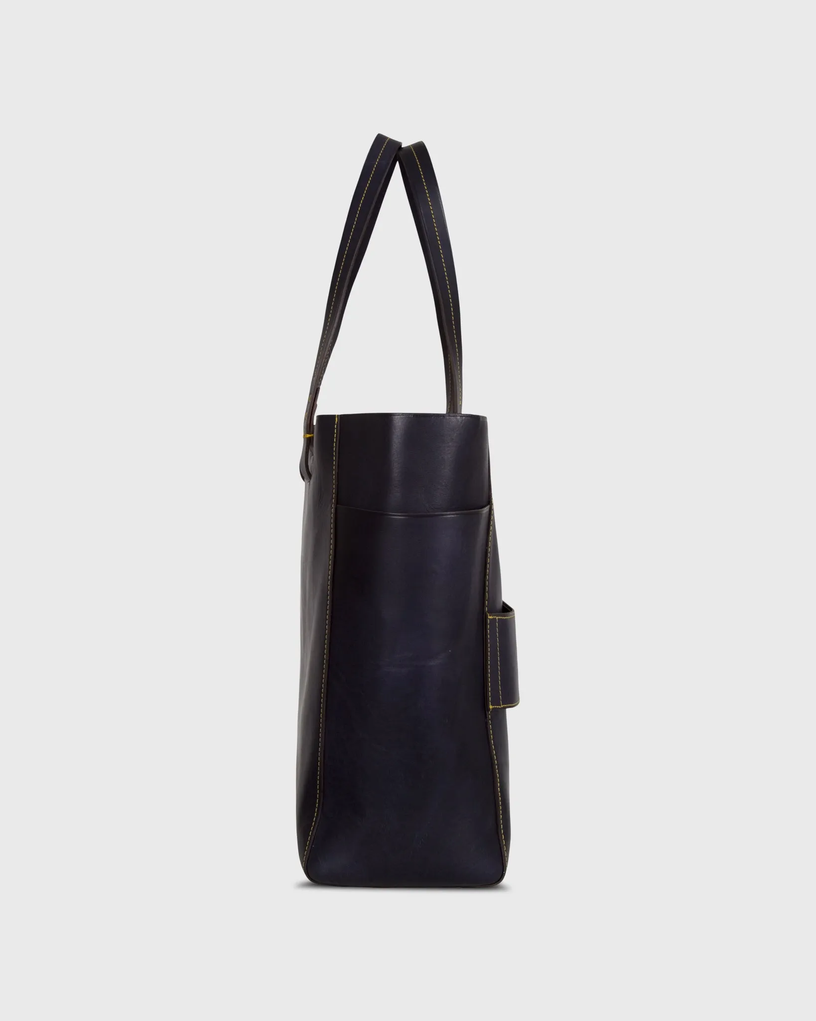 Leather Tote with Trolley Strap in Navy