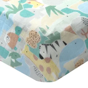 Loulou Lollipop Bamboo Muslin Fitted Crib Sheet - Animal Puzzle  - Clement