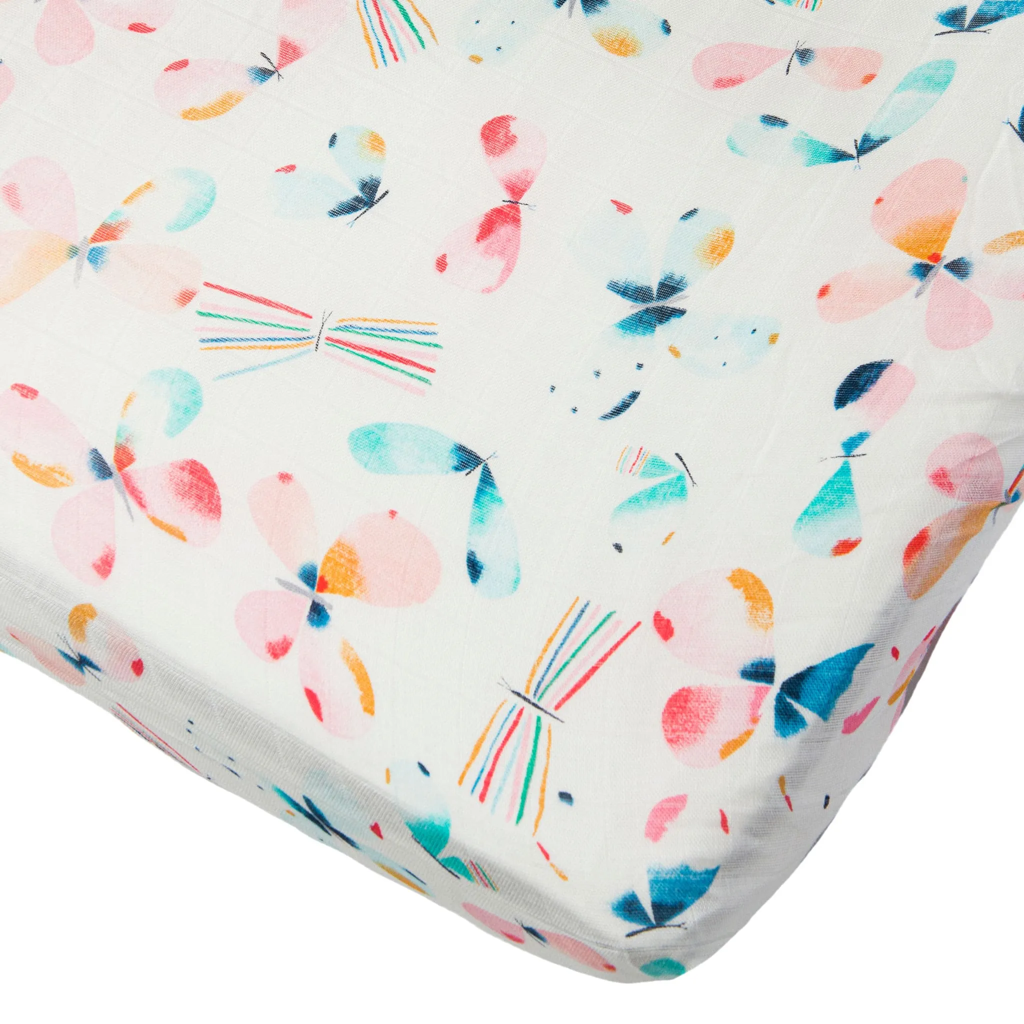 Loulou Lollipop Bamboo Muslin Fitted Crib Sheet - Butterfly  - Clement