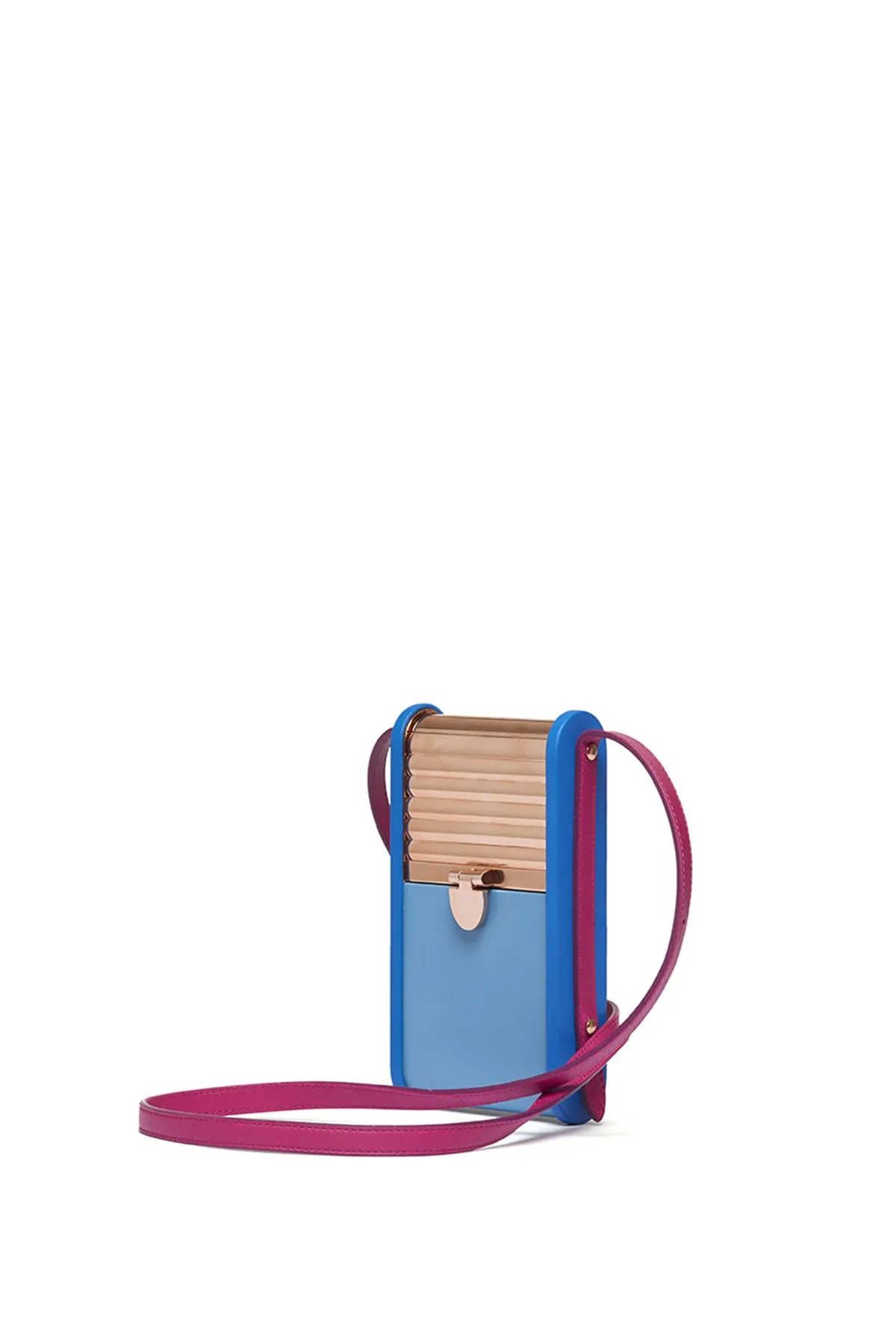 Mabel Crossbody Phone Case in Pale Blue, Cobalt & Violet Nappa Leather