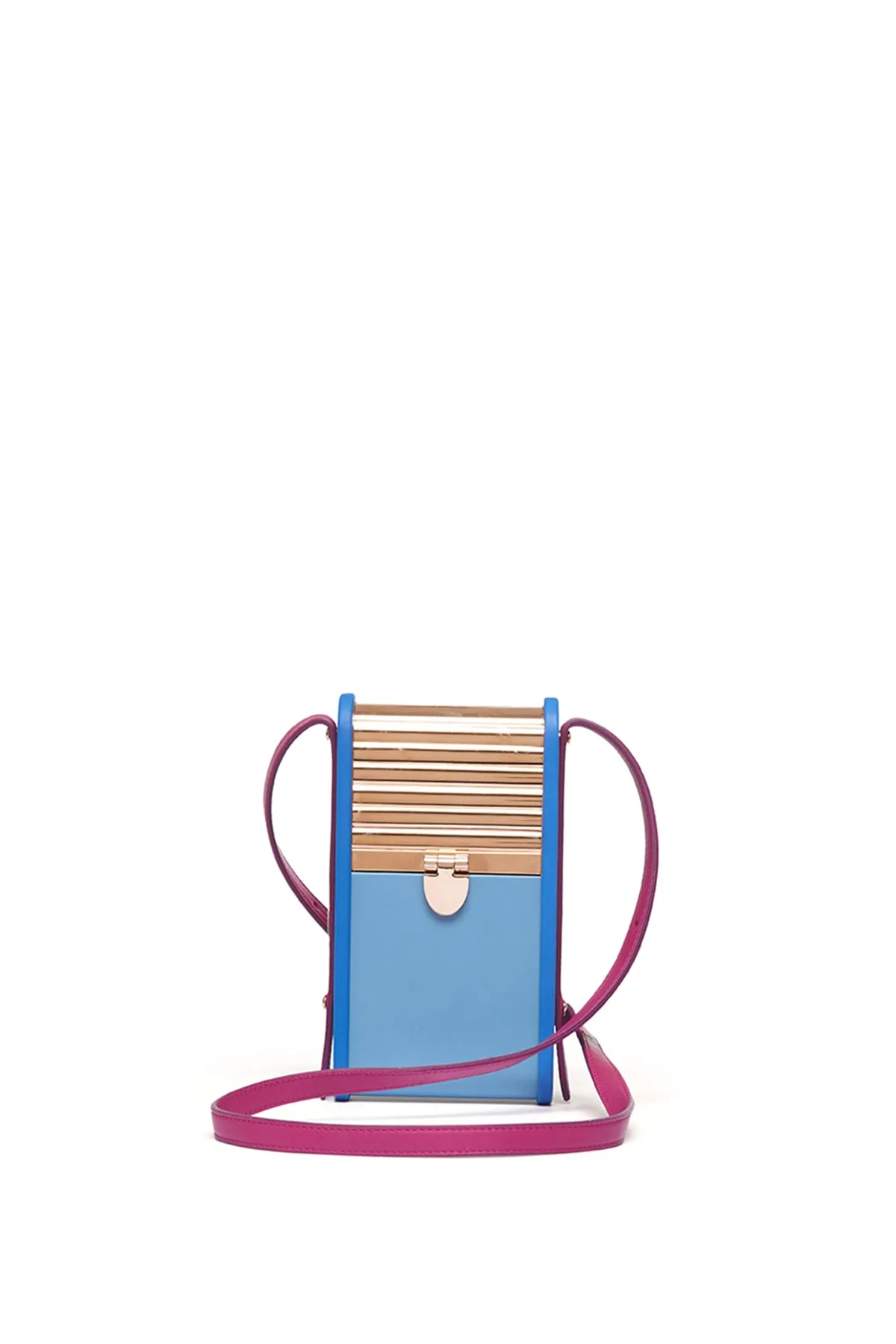 Mabel Crossbody Phone Case in Pale Blue, Cobalt & Violet Nappa Leather