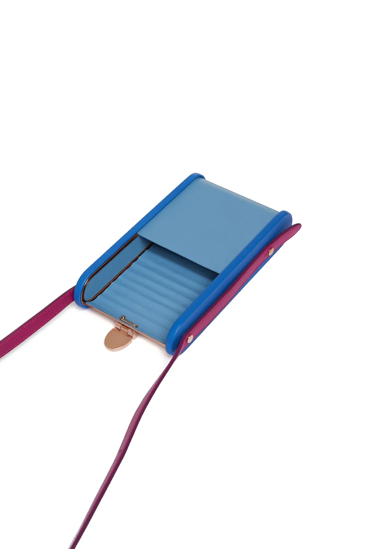 Mabel Crossbody Phone Case in Pale Blue, Cobalt & Violet Nappa Leather